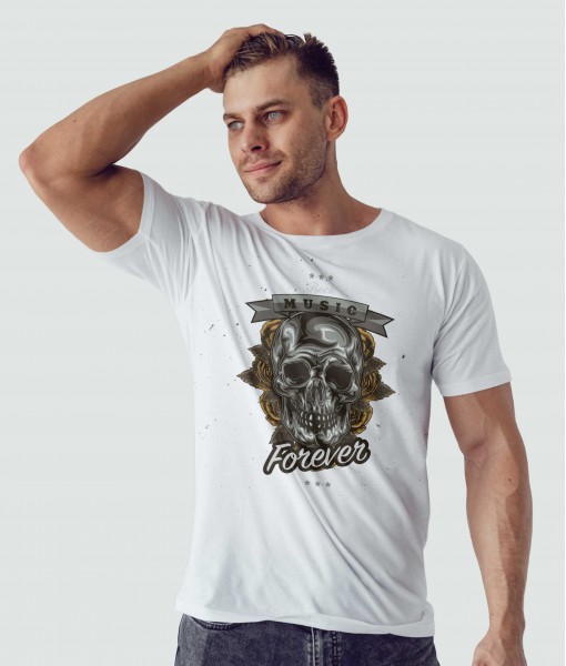 Мъжка тениска с щампа Готика Rock music forever skull - TShirtArtShop.com